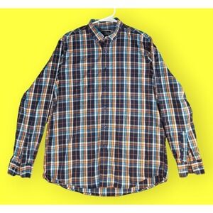 Club Room Button Up Shirt Men's Size M Fitted Plaid Long Sleeve P2P 23‎ In